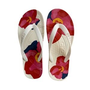 Crocs-Painted, Floral, Sleek/Soft Straps & Toe Post, Flip Flop, Sandals. Size-6